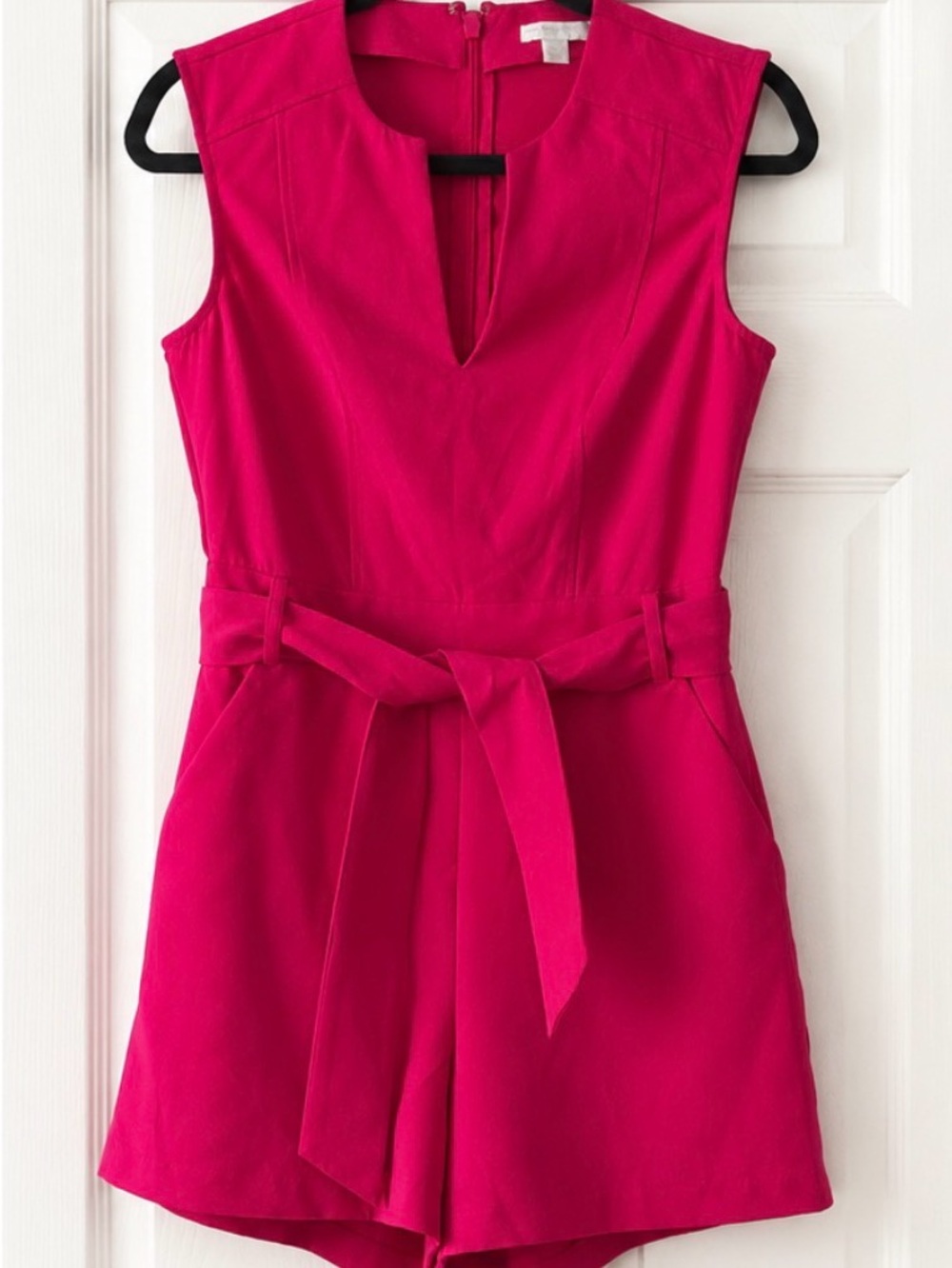New York & Company Fuchsia Sleeveless Romper with Tie Waist